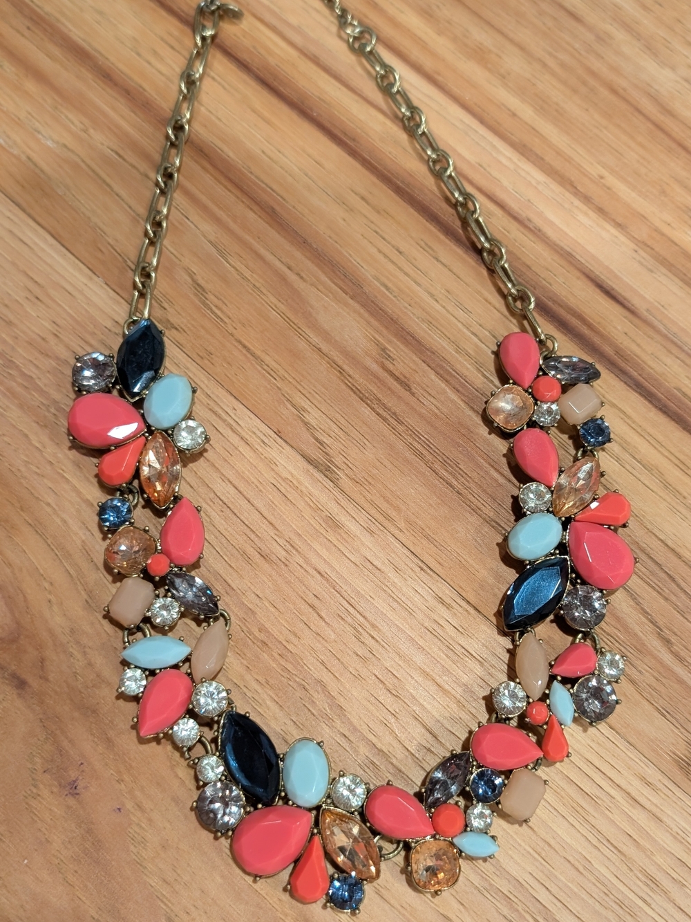 J. Crew Multicolor Statement Bib Necklace - Coral, Blue & Gold Accents